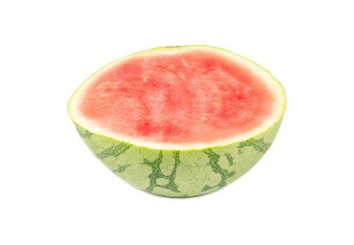 Juicy half of a watermelon without seed on white background