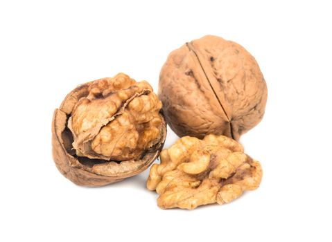 Fresh walnuts isolated on white background closeup