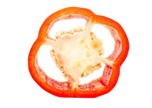 Slice of fresh red pepper isolated on white background