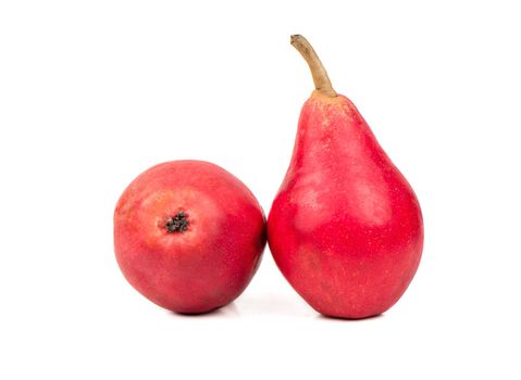 Two fresh red pears isolated on white background