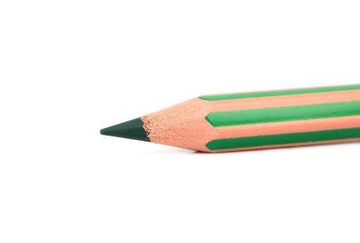 Green pencil close up on white background