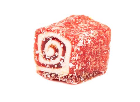 Red slice turkish delight on a white background