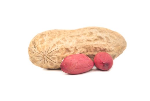 Peanut in shell with two cores on a white background