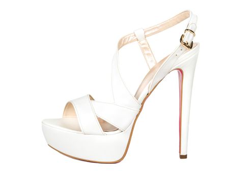 Leather womens sandals with high heels on white background
