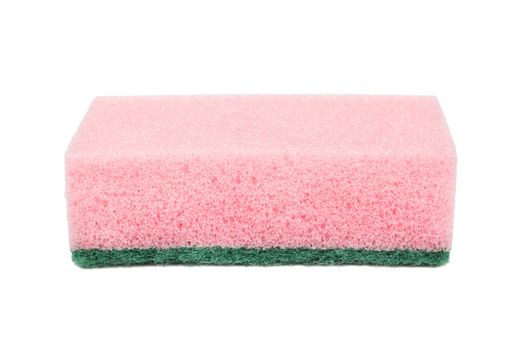 New pink dish washing sponge isolated on white background