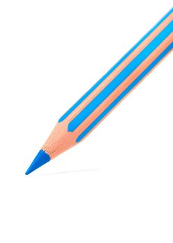 New blue pencil on a white background closeup