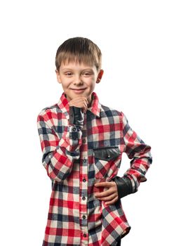 Portrait of a beautiful little boy on a white background