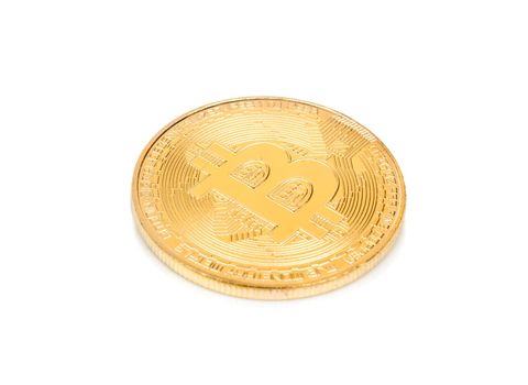 Gold coin bitcoin isolated on white background