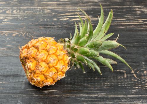 Fresh mini pineapple on a dark wooden background