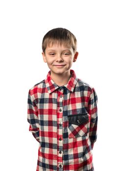 Portrait of a beautiful little boy on a white background