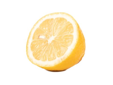 Juicy half lemon fruit isolated on white background