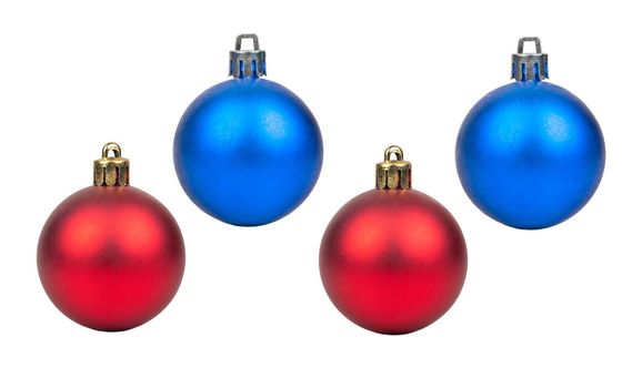 Red and blue Christmas balls isolated on white background