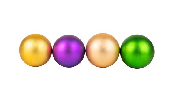 Four colored Christmas balls isolated on white background
