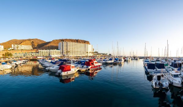 February 02 2022-Panoramic view of the port of Puerto Rico Canary Island