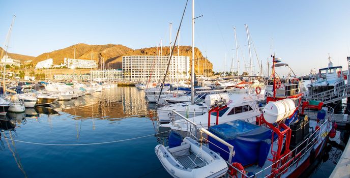 February 02 2022-Panoramic view of the port of Puerto Rico Canary Island