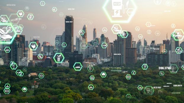 Green city technology shifting towards sustainable alteration concept by clean energy , recycling and zero waste management to reduce pollution generation and achieve ESG goals .