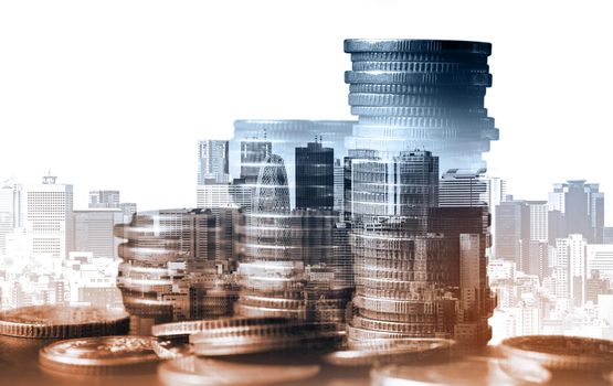 Finance and money technology background concept of business prosperity and asset management . Creative graphic show economy and financial growth by investment in valuable asset to gain wealth profit .