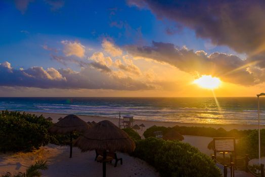 Sea shore on the Caribbean beach in the Area Hoteleria in Cancun Quintana Roo Mexico.