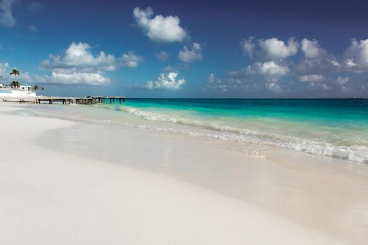 Sea shore on the Caribbean beach in the Area Hoteleria in Cancun Quintana Roo Mexico.