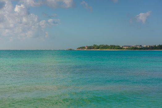 Sea shore on the Caribbean beach in the Area Hoteleria in Cancun Quintana Roo Mexico.