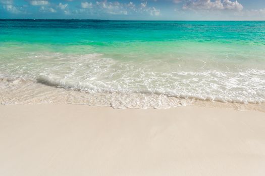 Sea shore on the Caribbean beach in the Area Hoteleria in Cancun Quintana Roo Mexico.