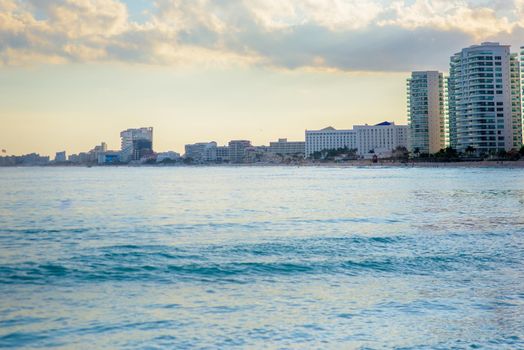 Sea shore on the Caribbean beach in the Area Hoteleria in Cancun Quintana Roo Mexico.