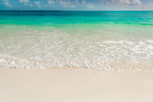 Sea shore on the Caribbean beach in the Area Hoteleria in Cancun Quintana Roo Mexico.