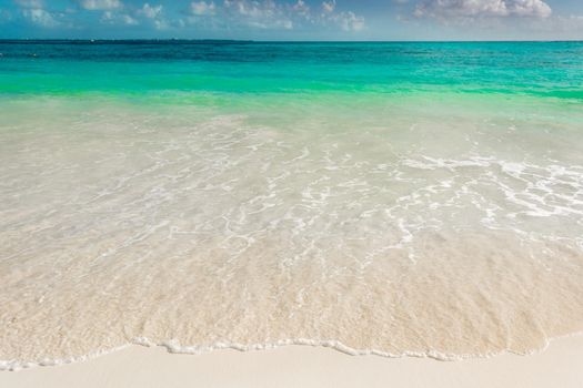 Sea shore on the Caribbean beach in the Area Hoteleria in Cancun Quintana Roo Mexico.