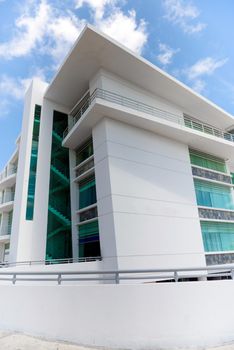 Modern building against the blue sky.