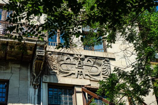 Exterior decoration of buildings in Old Tbilisi, travel landmarks in Georgia