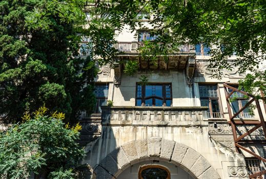 Exterior decoration of buildings in Old Tbilisi, travel landmarks in Georgia