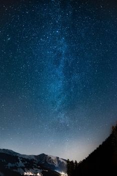 panorama of milky way in swiss moutains. High quality photo. The photo was taken in Lenk which lies in the simmenvalley