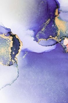 Purple gold abstract background of marble liquid ink art painting on paper . Image of original artwork watercolor alcohol ink paint on high quality paper texture .