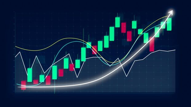 Business growth concept in allusive graph chart showing marketing sales profit increasing to future target . Excellent financial status of corporate business rise up . Finance and money 3D rendering .