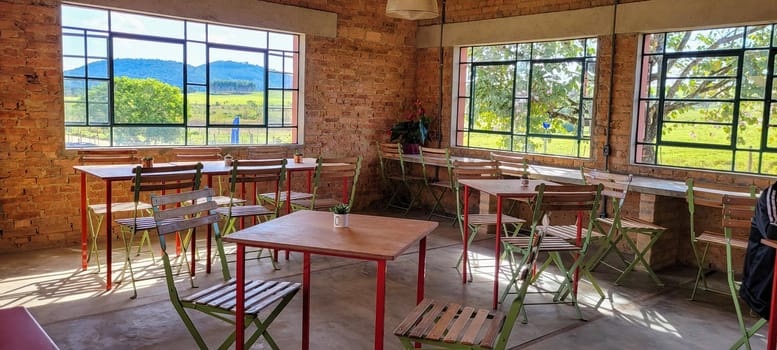 breakfast table with coffee and food