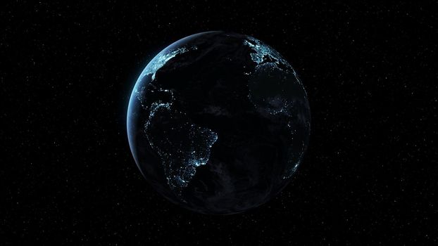 Planet earth with realistic geography surface and orbital 3D cloud atmosphere . Outer space view of world globe sphere of continents . 3D rendering graphic . Elements of this image furnished by NASA .