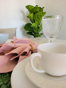 breakfast table with coffee and food