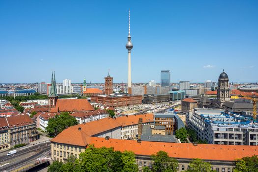 Berlin Mitte on a sunny day with the famous TV Tower and the town hall