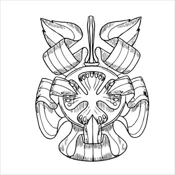 Contour leaf. Hand-drawn outline sketch illustration on white background isolated. Ornamental leave. Vintage decorative elements for floral botanical design. Line plant silhouette