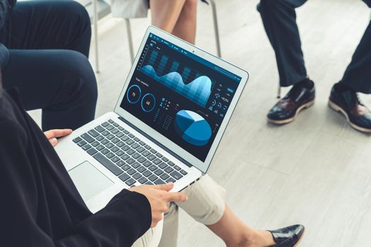 Business data dashboard analysis by ingenious computer software . Investment application display business sales and profit on the computer screen and advise marketing planning decision .