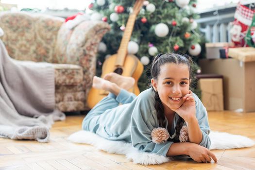 beautiful little girl at christmas, new year.