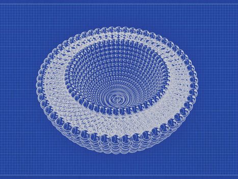 Medical 3D rendering illustration of liposomes bi-layer structure blueprint engineering drawing style