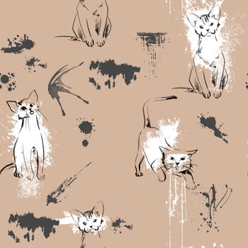 Seamless summer pattern with cat. Template for poster, textile, wrapping paper, wallpaper