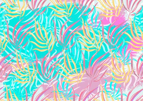 Tropical palm leaf illustration background seamless pattern. Leaves of palm tree. Seamless pattern. Hand drawn illustration