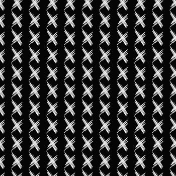 Ink abstract cross seamless pattern. Background with artistic strokes in black and white sketchy style. Design element for backdrops and textile.