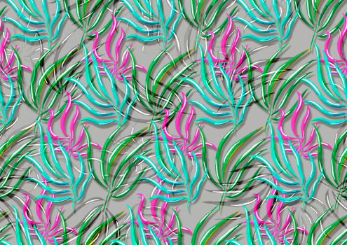 Tropical palm leaf illustration background seamless pattern. Leaves of palm tree. Seamless pattern. Hand drawn illustration