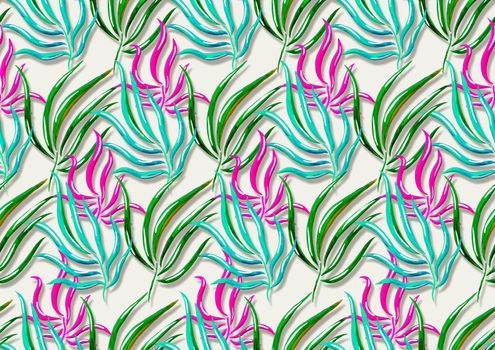 Tropical palm leaf illustration background seamless pattern. Leaves of palm tree. Seamless pattern. Hand drawn illustration