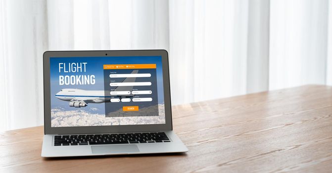 Online flight booking website provide modish reservation system . Travel technology concept .