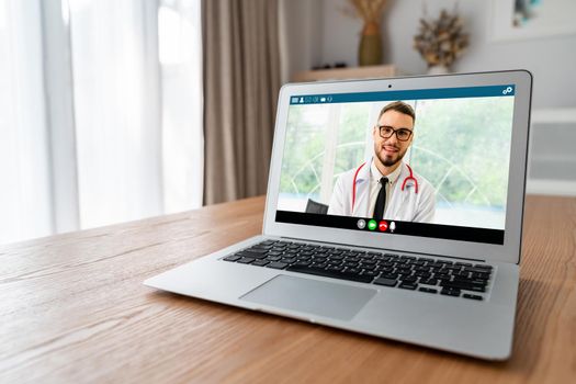 Doctor video call online by modish telemedicine software application for virtual meeting with patient