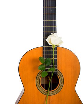 Classical acoustic six-string guitar isolated on white